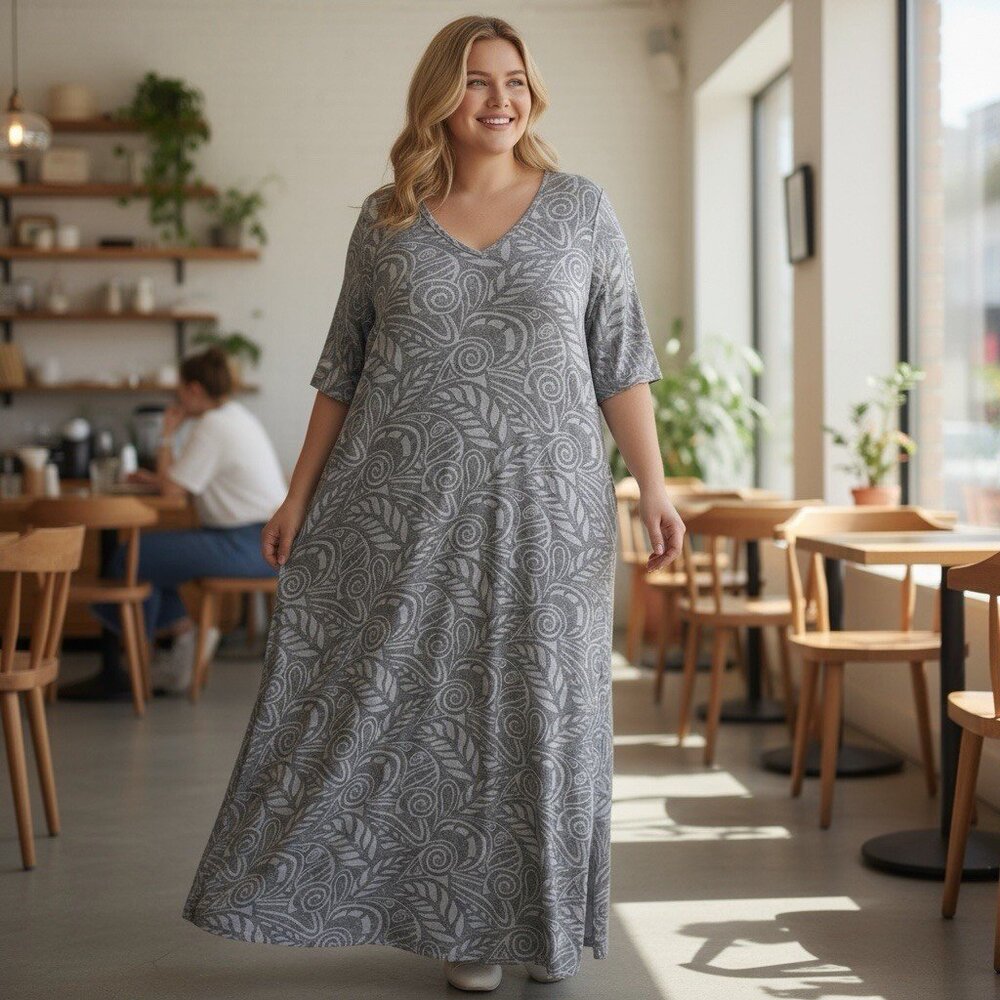 Vintage Brylane‎ Grey Dress 3X Artsy Whimsical Holiday Lagenlook Slinky Wedding